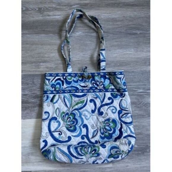 Vera Bradley White Mediterranean (2008) Tote Purse Tortoise Shell Toggle - Picture 1 of 8